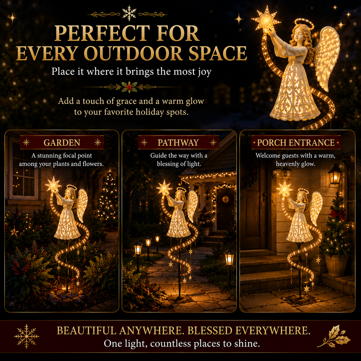 Angel Star Blessing light displayed in garden pathway and porch entrance